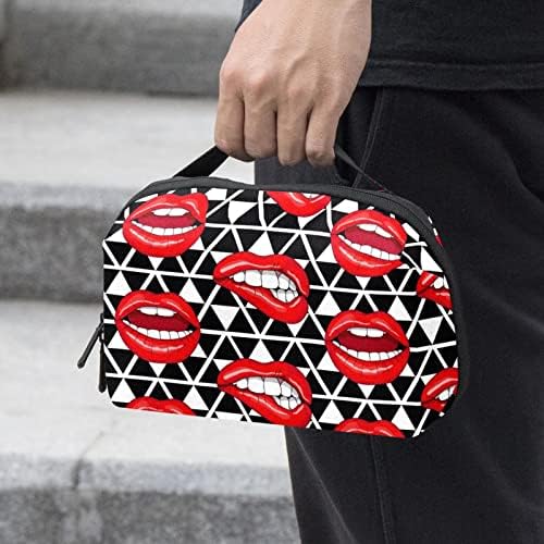 Bolsa de organizador eletrônico portátil Bolsa Valentine Lips Romance Kiss Viagem Bolsa de armazenamento de cabo para discos rígidos,