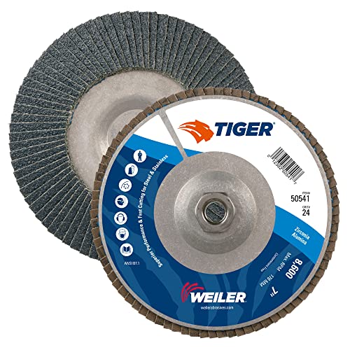 Weiler 50545 7 Disco tigre abrasivo disco, cônico, apoio de alumínio, 80z, 5/8 -11 UNC porca, feita nos EUA