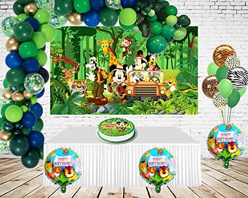 FQFMJDM Green Salfari Salfari cenário para Mickey Birthday Party Supply Supply 5x3ft Jungle Safari Fundo