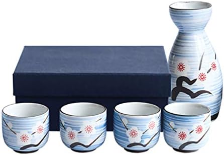 Conjunto de copos de vidro Doitool Conjunto de saquê de cerâmica 5pcs garrafa de saquê e xícaras de saquê de estilo japonês conjunto de chá de chá chinês Cerimônia tradicional Gift artesanal Presente vintage Canecas de café de vidro Conjunto de decantador