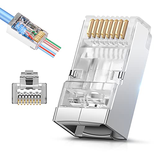 Jodroad blindado RJ45 Cat6 Cat6a Passe através dos conectores - 3 pontas Ethernet de Gold Pong 8p8c para Cabo de rede