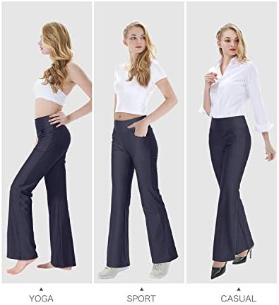 Calças de ioga de bootcut zerônicas para mulheres com bolsos de cintura alta calças de trabalho de barriga de barriga