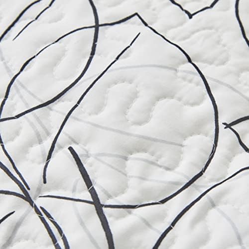 Tache moderno abstrato de folha floral linha minimalista arte branca preto cinza reversível reversível colaborado colaborado conjunto de colchas, rei