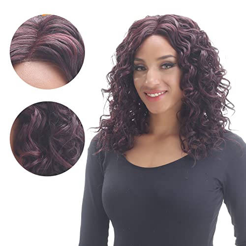 Yonicoer Curly Wigs for Women, 18 Synthetic Deep Wave Lace Front Wavy peruca resistente a fibra de fibra para meninas Uso diário Exibição de festa, Burgendy