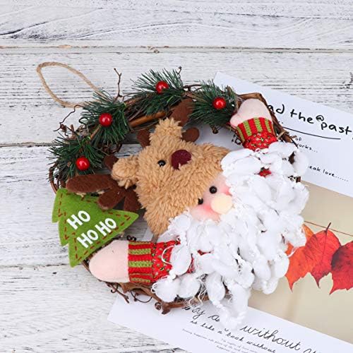 AMOSFUN Papai Noel Ornamentos de Christmas Rattan Wreath Plush Christmas Dolls Wreaths Hall Wall Holding Front Garland Decoração de