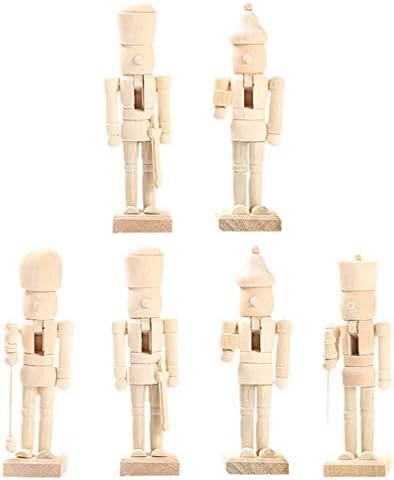 Veemoon 6pcs Natal Figuras de quebra -nozes inacabadas de madeira, boneco de quebra -nozes sem pintura em branco DIY, ornamento de boneca de soldado de nogueira para decoração de desktop