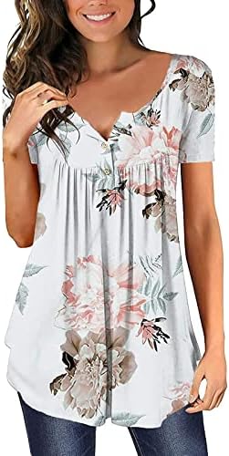Blusas femininas para mulheres casuais de manga curta e casual de manga para baixo v rabil camisetas de verão tópicos de túnica