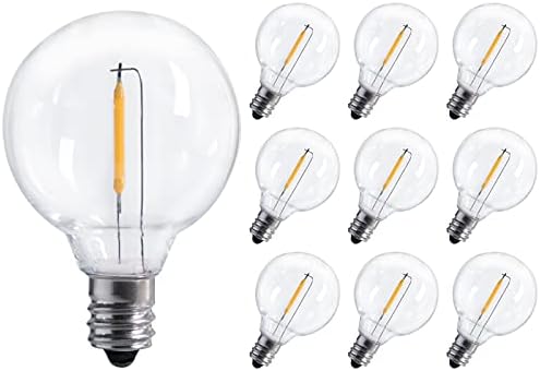 Lâmpadas de reposição de LED G40 1W Blobe Blobe Bulb se encaixa em E12 ou C7 Candelabra Base Base Sockets, lâmpadas de 1,5 polegada diminuídas, brancas quentes, não para luzes solares