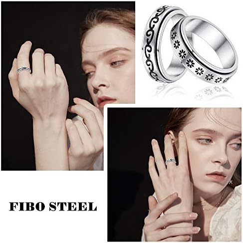 Fibo Steel 6pcs Spinner de aço inoxidável anel para mulheres Rings de fidget rings Moon Star Meditation Anel para ansiedade de estresse, alívio da promessa de casamento tamanho 6-11