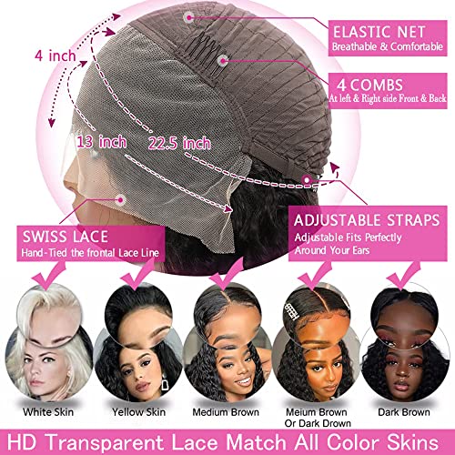 SAMRABEAUTY Wave Deep Lace Front Wigs Human Human 13x4 Lace Frontal Curly Wigs para mulheres negras pré -arrancadas 180% de densidade com cabelos para bebês cor natural 30 polegadas