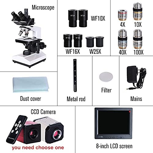 WDBBY LAB PROFISSIONAL LAB BIOLÓGICO HD TRINOCULAR MICROSCOPO ZOOM 2500X + Câmera CCD digital eletrônica USB + LCD de 8 polegadas