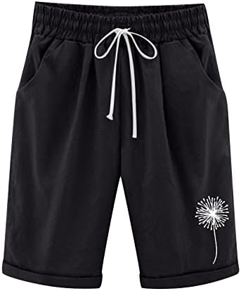 Bermuda casual feminino shorts de linho de algodão calça calças de caminhada de caminhada com bolsos