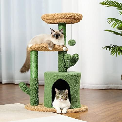 Torre da árvore de gatos com cama de pelúcia para cápsula de brinquedos de gato postagem de arranhões e bolas fofas - perfeitas para gatos pequenos a médios