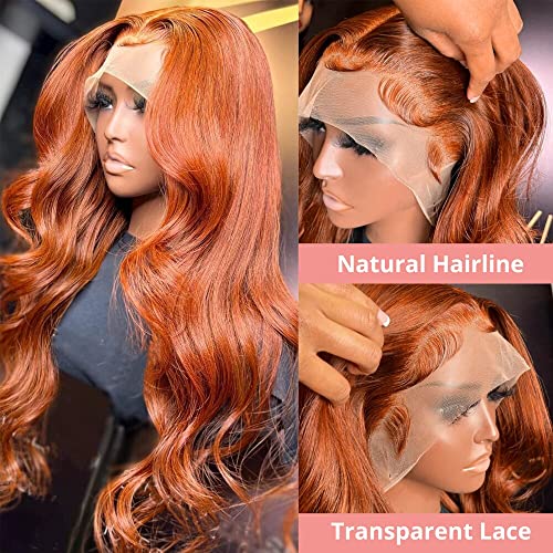 Ginger renda das perucas dianteiras cabelos humanos 180% densidade, 13x4 onda de onda corporal Lace frontal perucas de cabelo humano