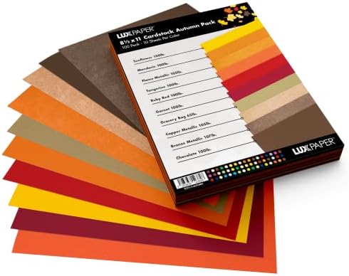 Luxpaper 8.5 x 11 Pacote de variedades de cartolina | Tamanho da letra | Cores variadas do outono | 100lb. Capa | 100 Qtd