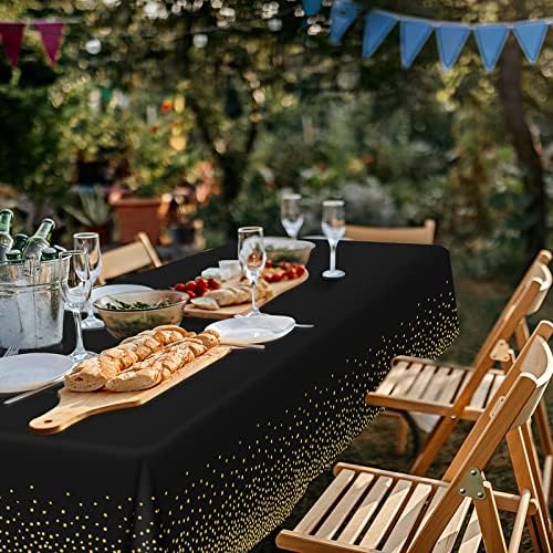 3 Pacote de pano de mesa de plástico para festas descartáveis, toalhas de mesa pretas e douradas para mesas de retângulo de