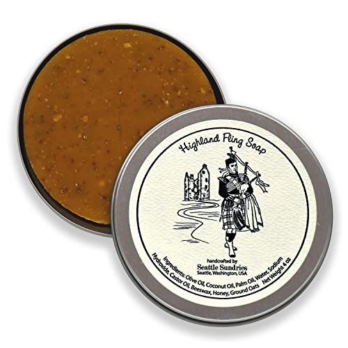 Súlios de Seattle | Sabão doce e sabonete de aveia para mulheres e homens - 1 esfoliação de sabão de barra natural em uma lata de viagem reutilizável - presente de tema Highlander