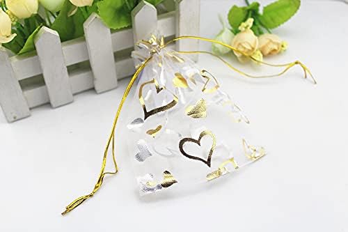 QiaHailizzz 100 PCs 3,5 x 4,7 polegadas Flores Coração Organza Jóias Presente Bolsa Candy Bolsa de Casamento Drago