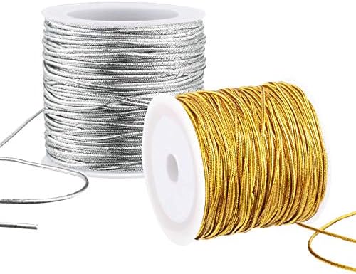2 rolos cabos elásticos metálicos fita de fita de fita de ponta metálica corda de cordão para embalagem de artesanato, 1 mm 55 jardas