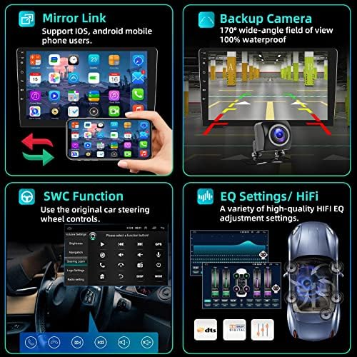 [2G + 32G] Estéreo de carro Android duplo com Apple sem fio Apple CarPlay Android Auto, Rádio do carro Bluetooth da tela sensível ao toque 10.1 com 28 UI, HiFi, GPS, WiFi, SWC, tela dividida, câmera de rádio RDS/FM +