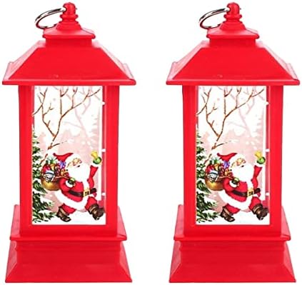PretyZoom 2pcs House Village Lanternas sem chamas Claus para Santa Decorativa do Chá Night Lantern Party Glitter Glitter Candle Red Frame, luz ornamentada com neve iluminada