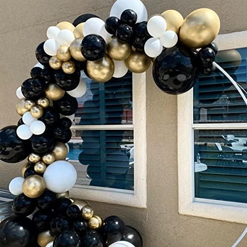 Huicyhfr preto Balões de ouro branco Balões de látex Arco, 120pcs 12 10 polegadas Balões de confete de ouro metálico