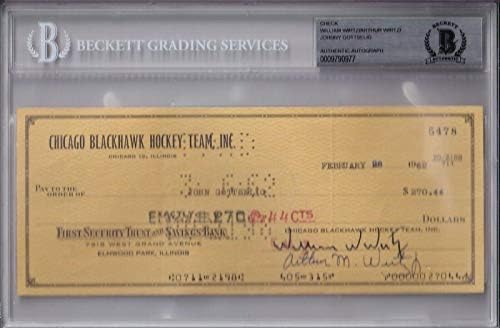 Beckett Bill -William W. Wirtz e Johnny GottSelig assinados em 1962 Hawks Check 5478 - NHL Cut Signature
