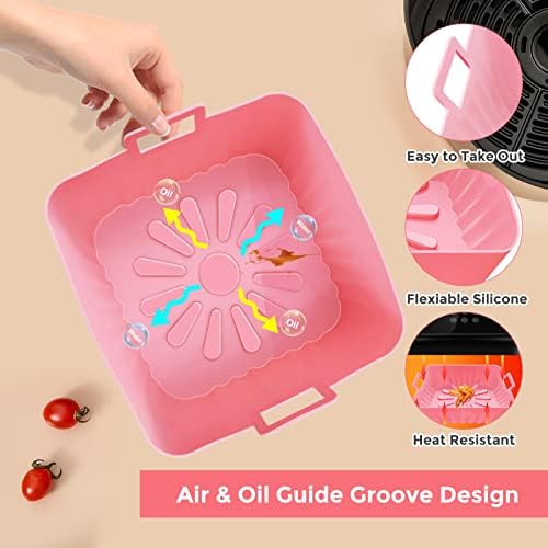 Liners de fritadeira quadrada silicone, 9 em 6 a 10 qt qt grau alimentar reutilizável resistente ao calor Silicone Air Fryer