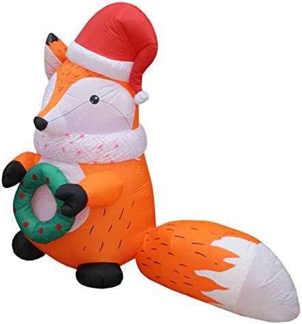 BZB Goods 5 pés de 5 pés de altura Fox inflável de Natal com chapéu de Natal e flores de coroa de grinaldas Decorações de férias