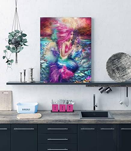 XXLIREN Mermaid Pictures Wall-Art para banheiro-Arte de arte de sereia rosa Artes de parede para garotas Mermaid Decoração
