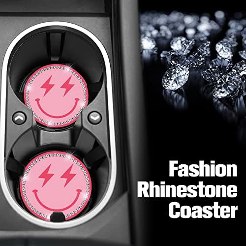 Akkya Car Cup Titular Coaster 2 pacote fofo rosa Sorrindo Bling Bling Crystal Rhinestone Silicone Novo Acessórios para copos