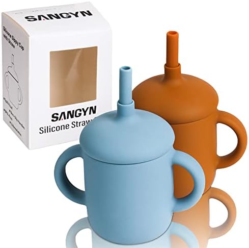Sangyn 2 pacote de treinamento para crianças com palha, copos com canudinho de silicone de 5 oz, copo de treinador inquebrável para