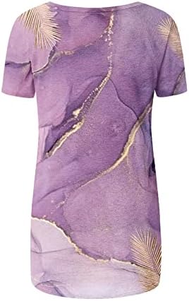 Camise de blusa gráfica de mármore de outono de comigeewa para meninas de manga curta Crewneck algodão solto ajuste
