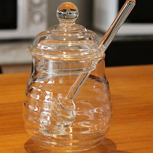 Dispensador de vidro de xarope de café Cabilock Dispensador de vidro jarra de mel de vidro com dipper e tampa panela de mel
