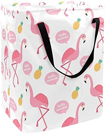 Olá, verão rosa rosa flamingo pinepple cesto cesto cesto grande pano organizador de sacola cesta de cesta dobrável cesto de roupa com alças