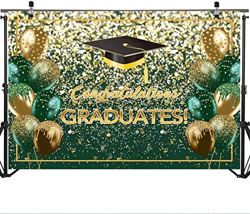 Cenário de graduação de Mocsicka 7x5ft Green e Gold Glitter Class de 2023 parabéns Decorações de festa de graduação Parabéns