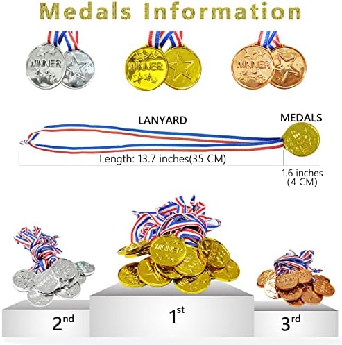 Medalhas de prêmios de bronze de prata dourada de 36 peças, Medalhas de Bronze de Medalhas de Plástico para Crianças,