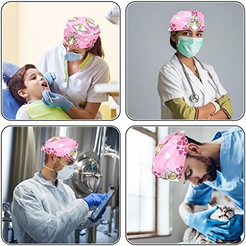 Limpeza de tampas com botões Capa de cabelo Turbano Caps de turbão Trabalho Hats de enfermagem Clínica de animais de