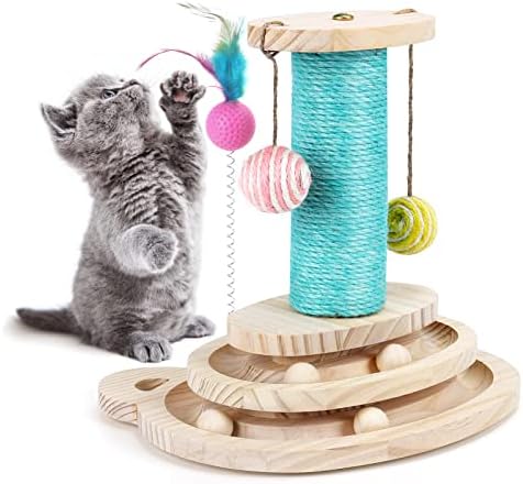 Postagem de arranhões de gato de pinpon com pista de bola, gatos scratcher base de madeira brinquedos de pet brey