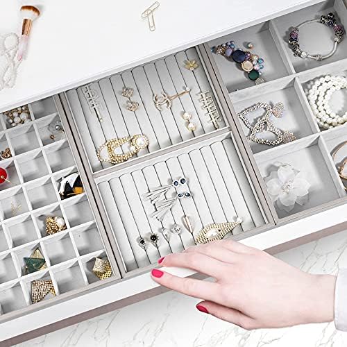 Bandejas de jóias atualizadas Vee, organizador de brechas de joalheria empilhável de alta capacidade para gaveta, brinco, colar, pulseira, anel, cosméticos