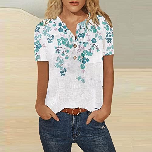 Tops, camisetas e blusas femininas, linho de linho de algodão casual feminino