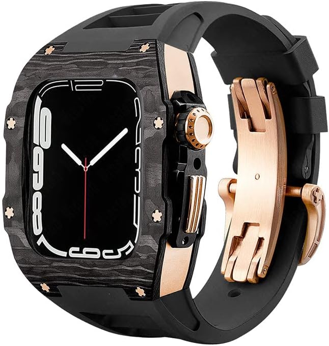 Caso de luxo de fibra de carbono Hepup para Apple Watch 8 Band 45mm Series 7 6 Série Iwatch de aço inoxidável 8 5 4 SE 44mm Kit de modificação DIY