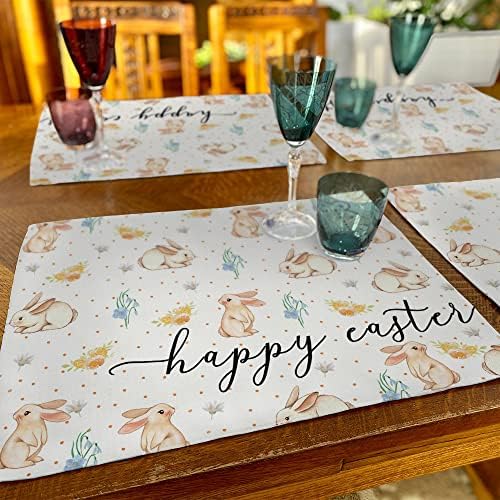 Arkeny Páscoa Bunny Placemats 12x18 polegadas Conjunto de 4, Rabbit Home Dining Indoor Spring Holiday Farmhouse Decoração de mesa