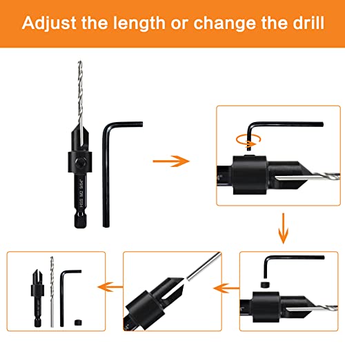 8 Pacote de pacote de balcão de madeira de shank de broca de água de água 3in1, m2 m2 m2 bits de broca de profundidade ajustável,