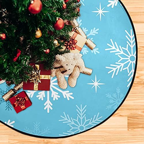 Blue Snowflake deixa a árvore de Natal da árvore de Natal Tree à prova d'água Bandeja de tapete de tapete sob o acessório de árvore de Natal para protetor para madeira de madeira 28 polegadas