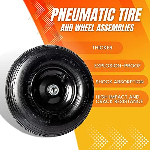 AR -PRO 13 ”Substituição 4,00-6” Conjuntos de rodas pneumáticas para carrinhos de mão residenciais - degraus de pneus com nervuras - com rolamentos de 5/8 ” - inclui 8 conjuntos de kit de adaptador