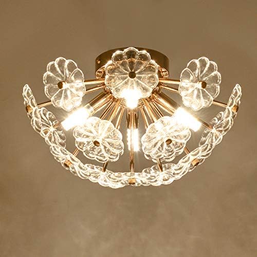 HMVPL Golden Flush Mount Teto Light Lightures, vidro moderno perto da lâmpada de teto, Crystal Chanderlier para a ilha da cozinha