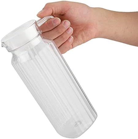 Garrafa de água, garrafa de suco transparente de acrílico, garrafas de água reutilizáveis, jarro de suco de gelo listrado com tampa,