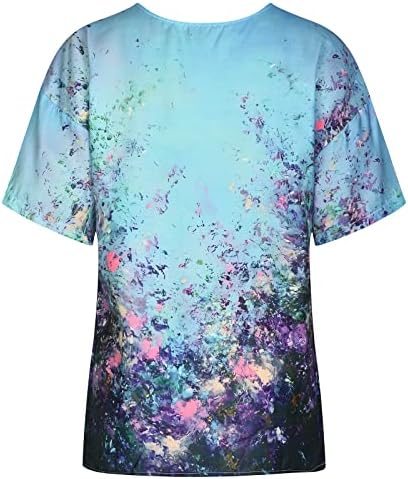 Camiseta da blusa para mulheres de manga curta impressão gráfica floral solto ajuste ajuste princesa deusa Flowy Blouse n0