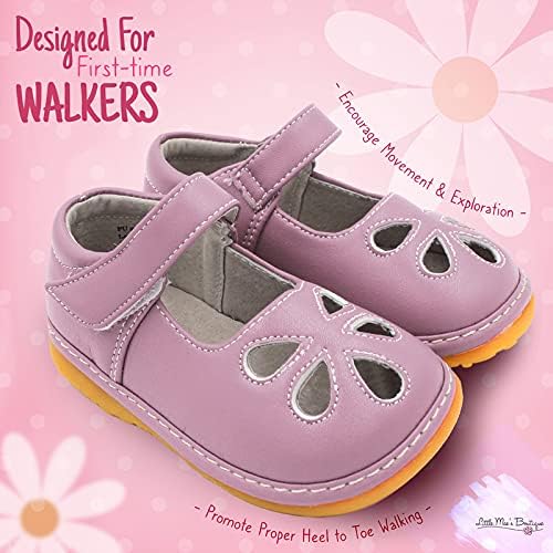 Little Mae's Boutique Mary Jane Shop Shoes para meninas para crianças, sapatos de caminhada ideais com Squeaker removível e tira ajustável - sapatos macios para meninas